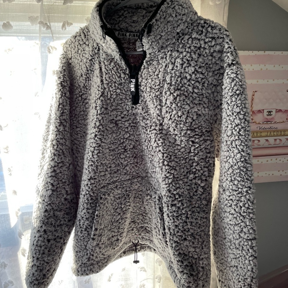 PINK Gray Sherpa quarter zip